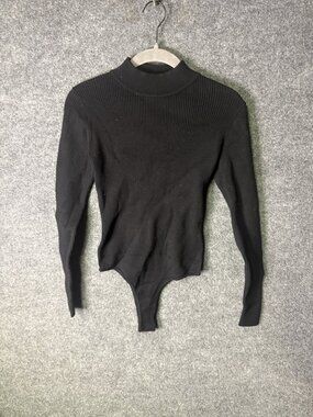 VEILED Bodysuit Womens XS Black Long Sleeve Ribbed Knit Mock Neck Stretch